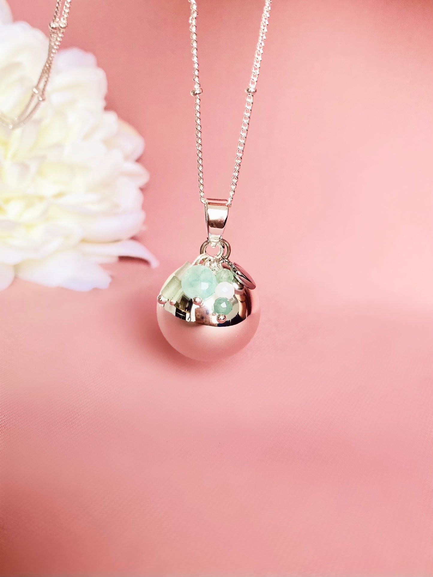 Bola de grossesse argent et green aventurine 