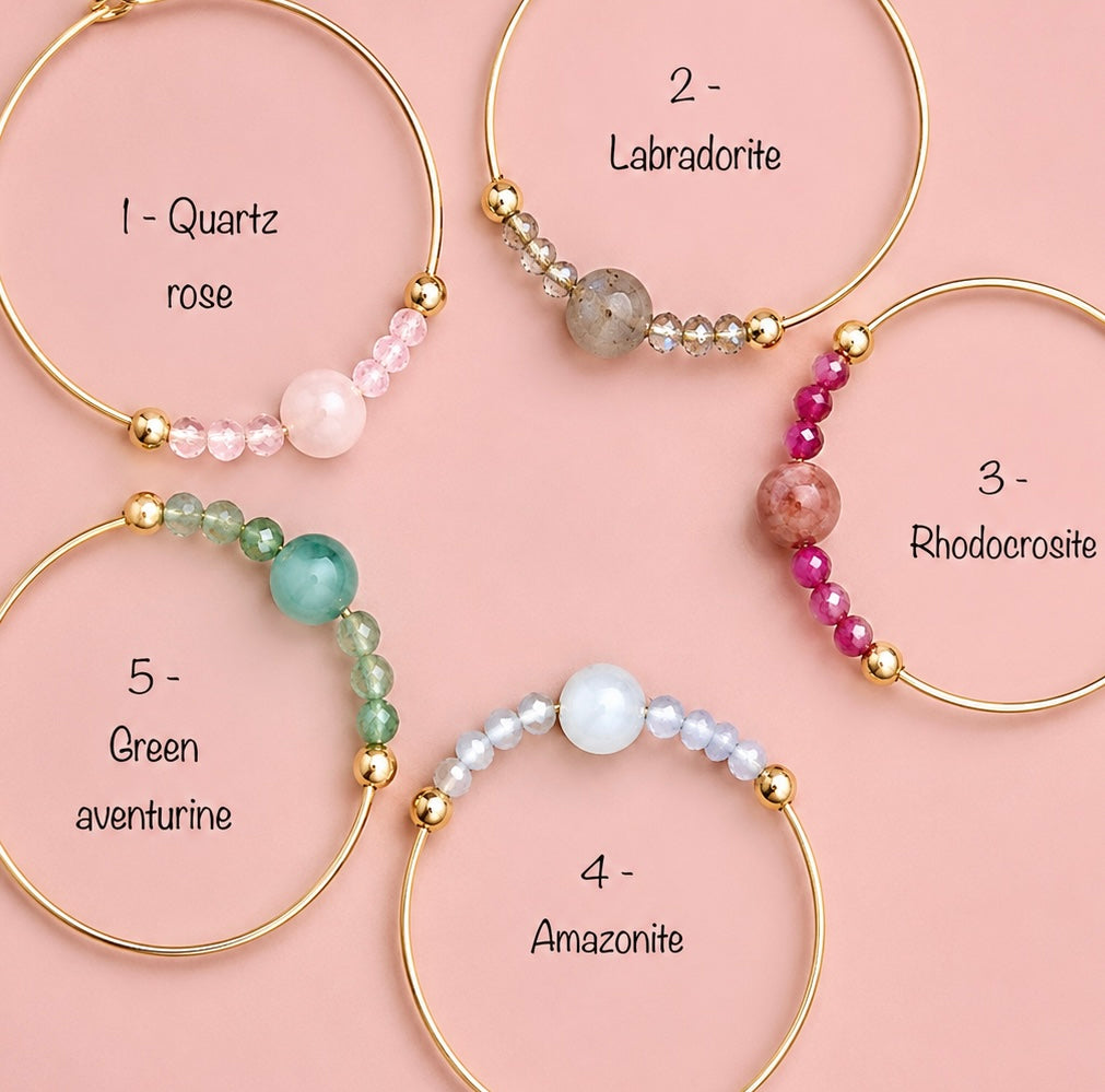Bola de grossesse motifs fleurs et pierres naturelles