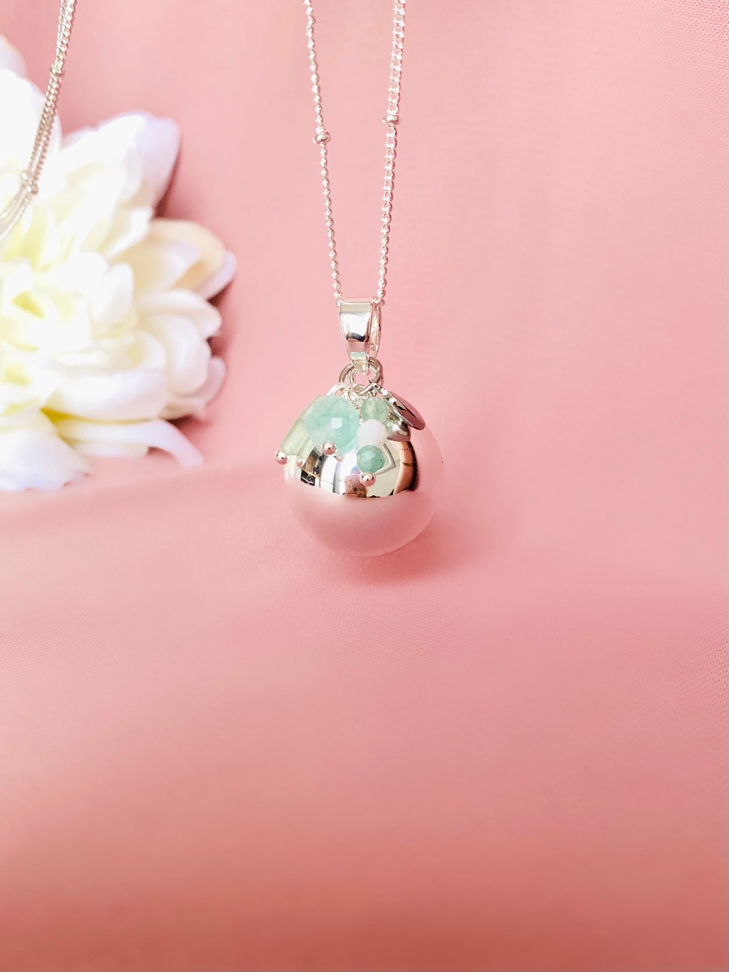 bola de grossesse argent et pierre naturelle green aventurine