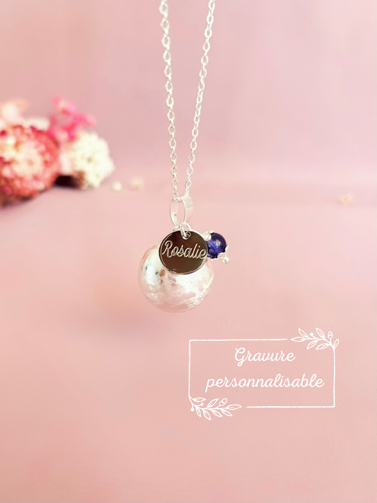 Bola de grossesse argent brosser et médaillon à graver personnalisé