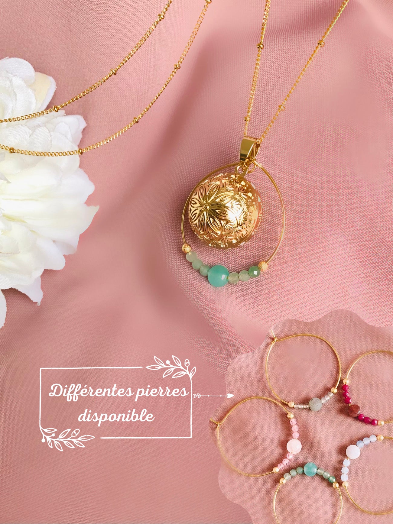 Bola grossesse motifs fleurs pierres naturelles – Petit Bola