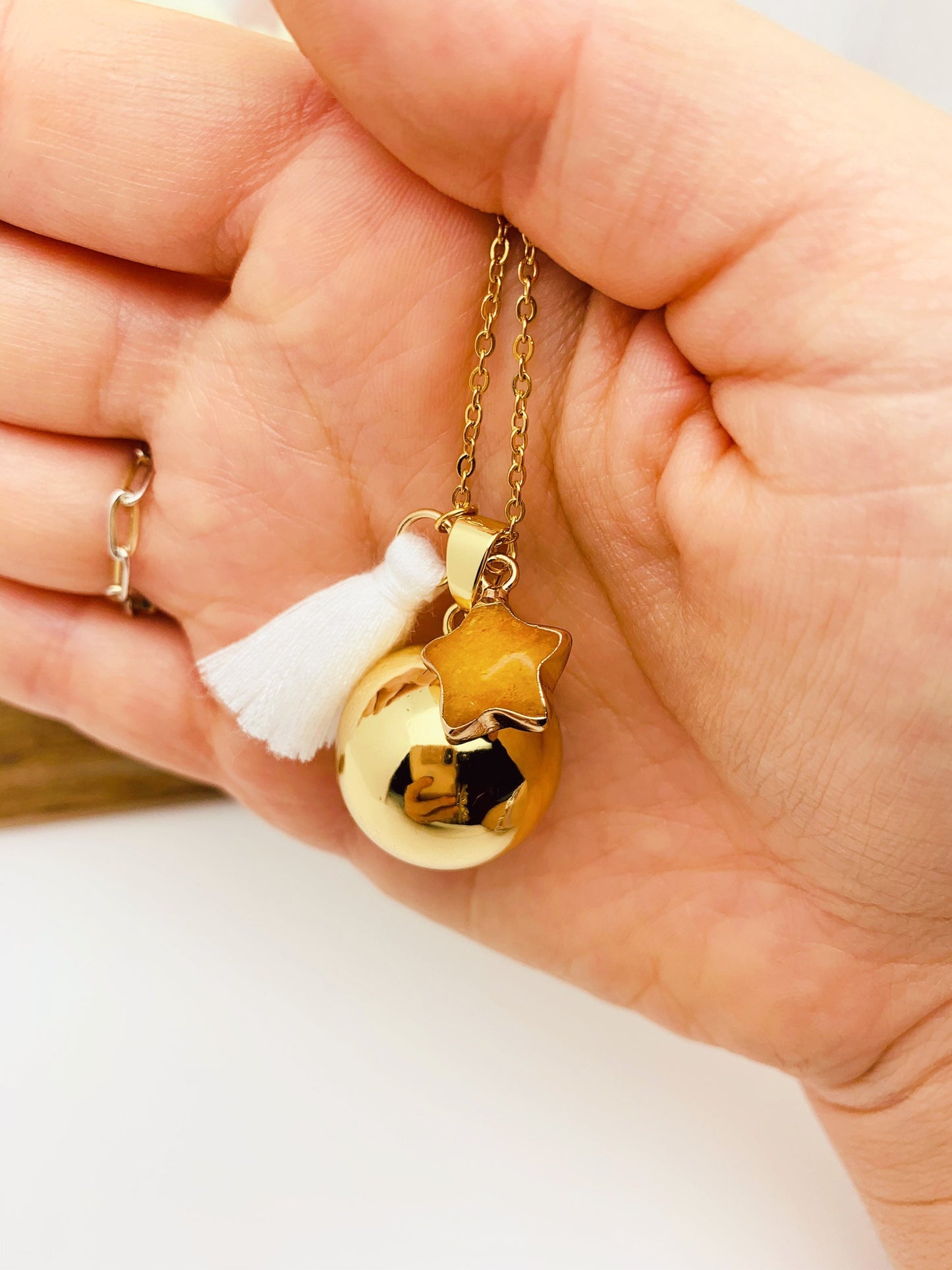 Bola de grossesse plaquée or 18k pendentif citrine