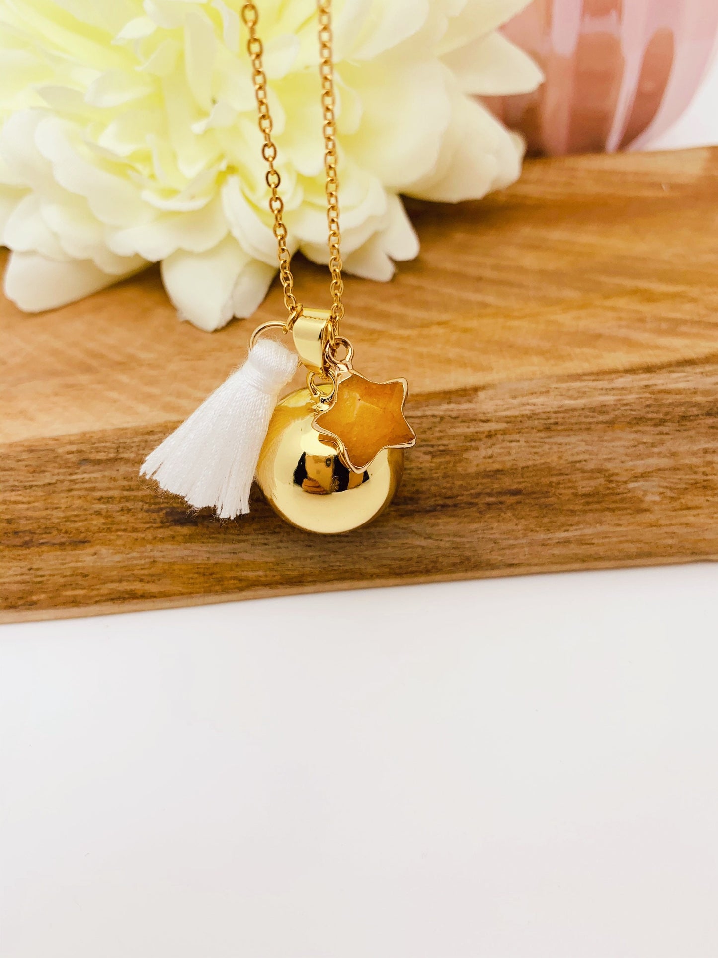 Bola de grossesse plaquée or 18k pendentif citrine