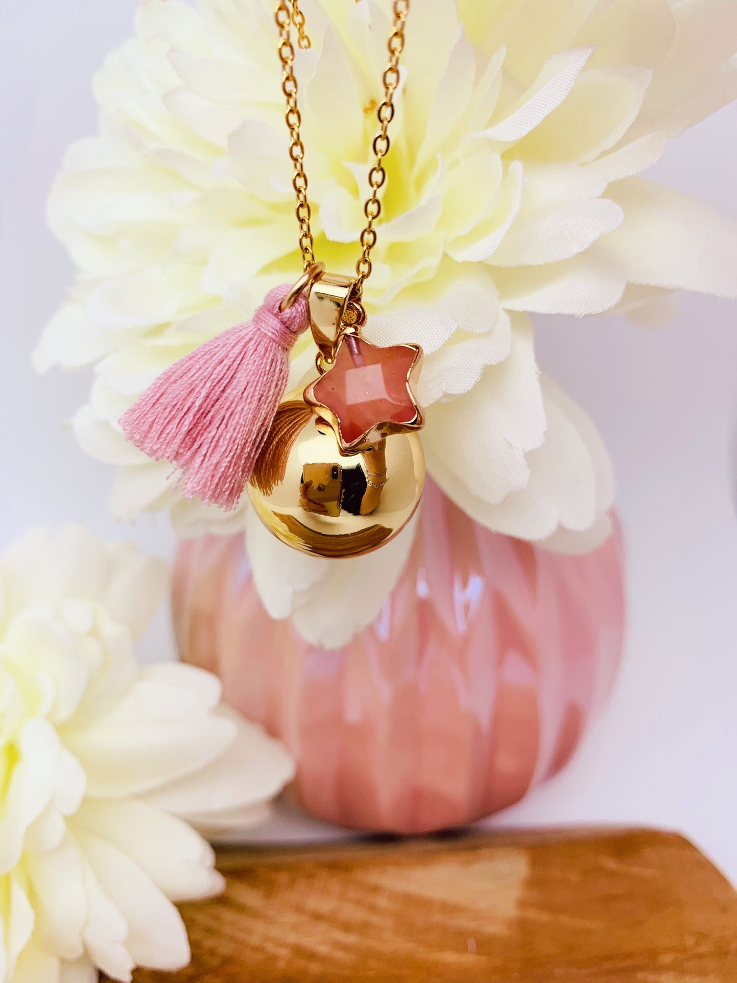 Bola de grossesse et breloque étoile en tourmaline rose