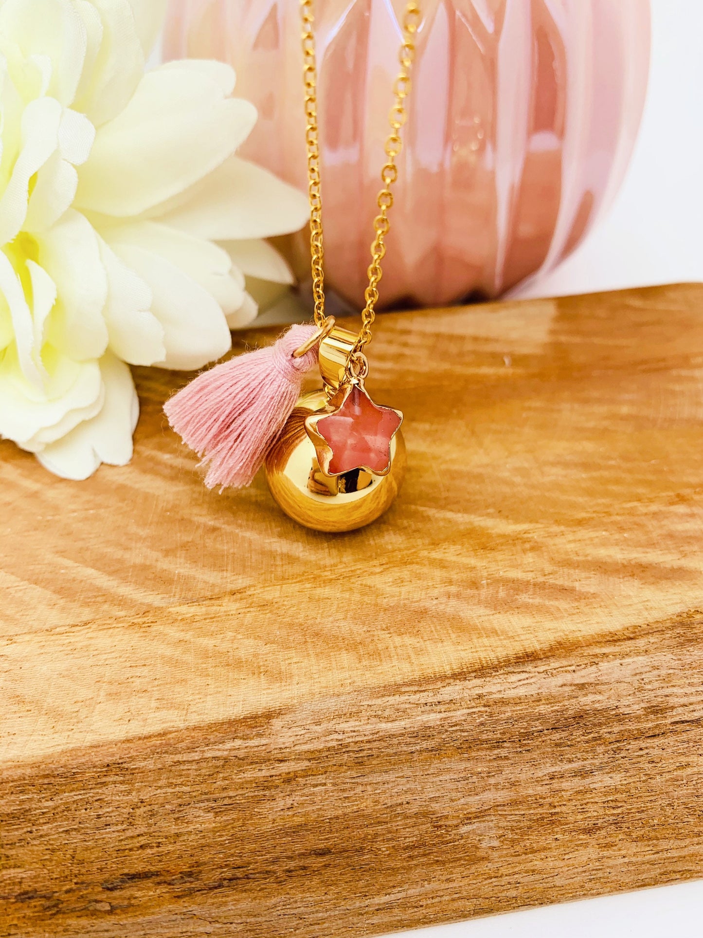 Bola de grossesse et breloque étoile en tourmaline rose