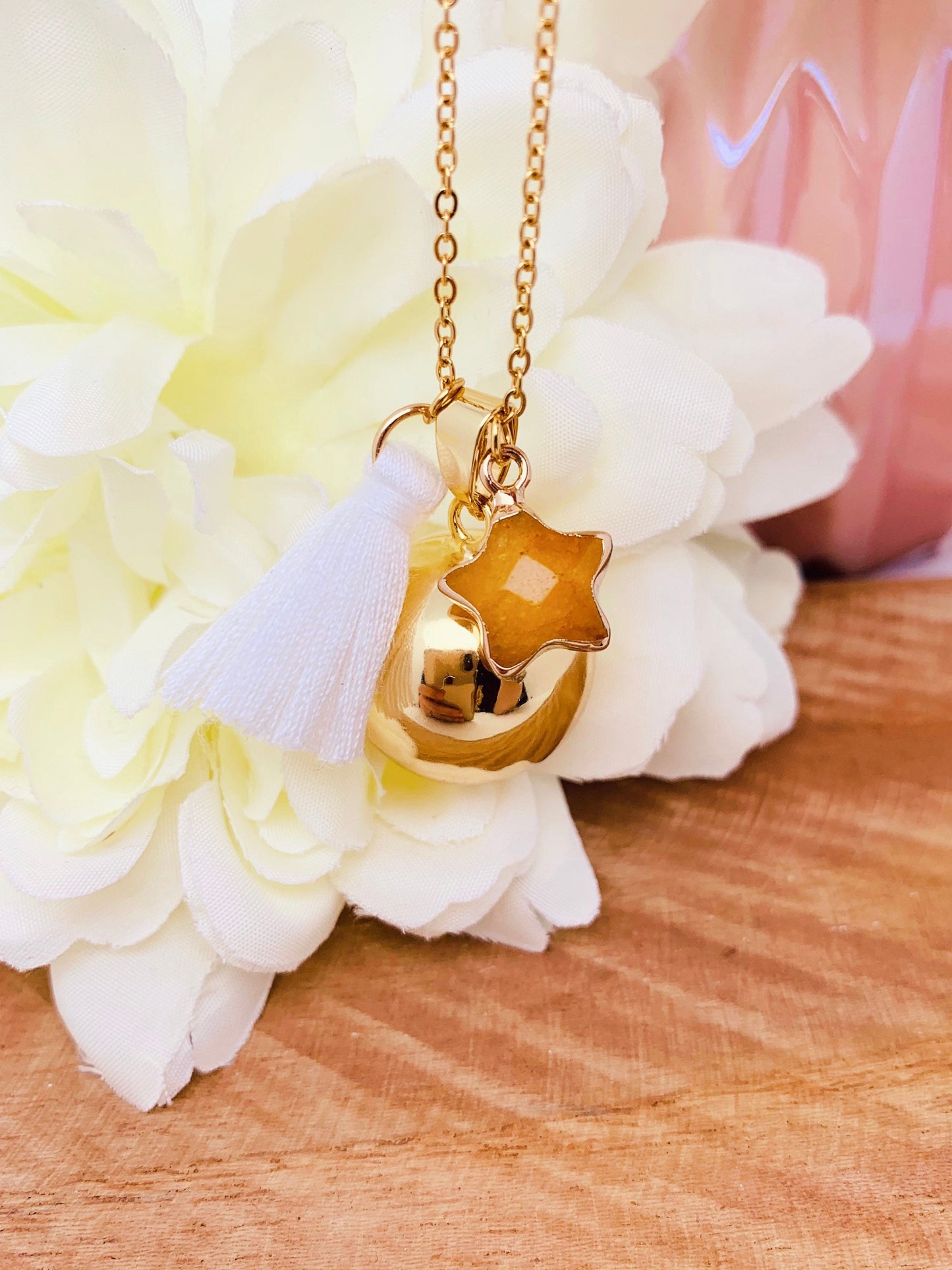 Bola de grossesse plaquée or 18k pendentif citrine