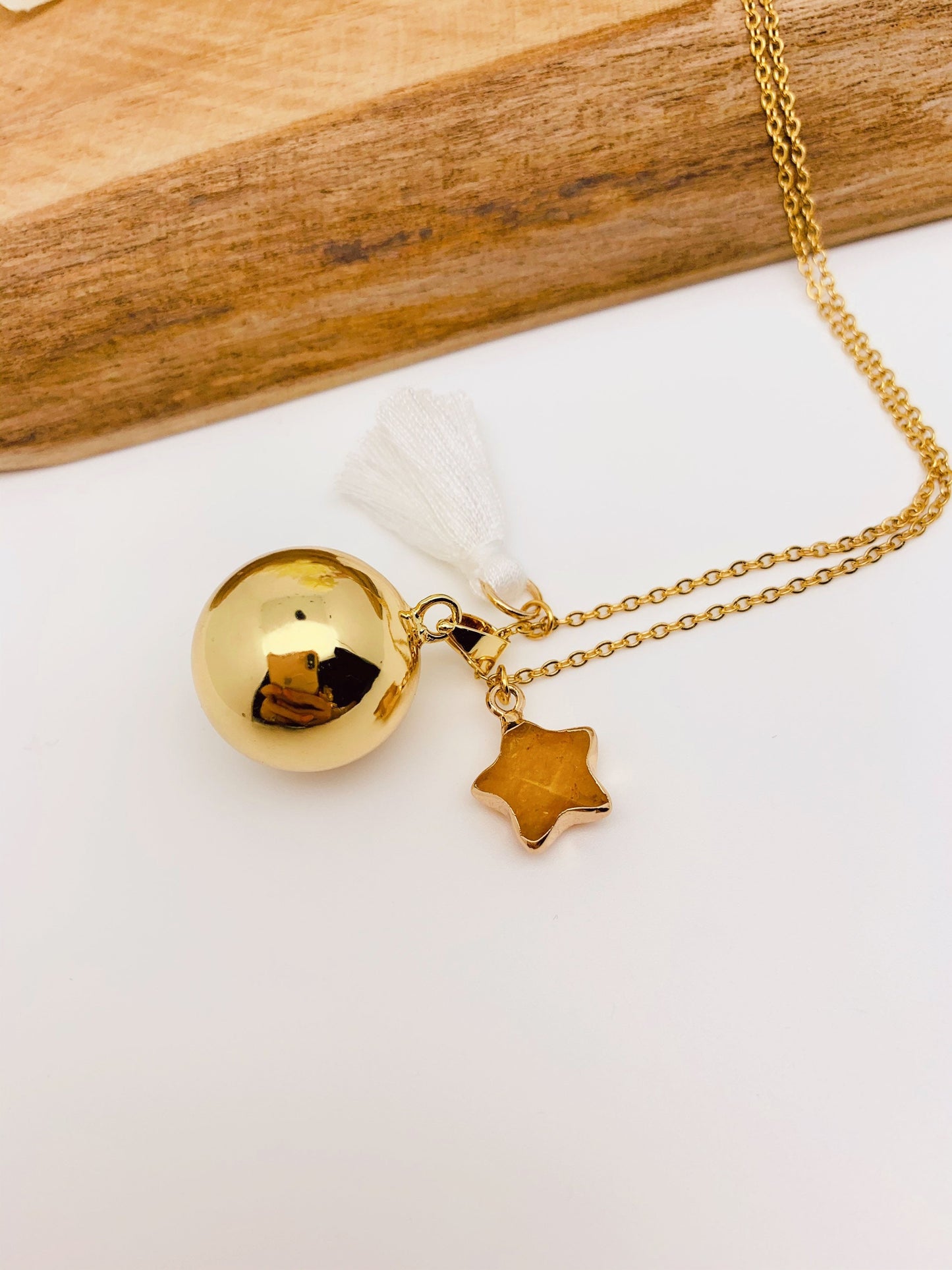 Bola de grossesse plaquée or 18k pendentif citrine
