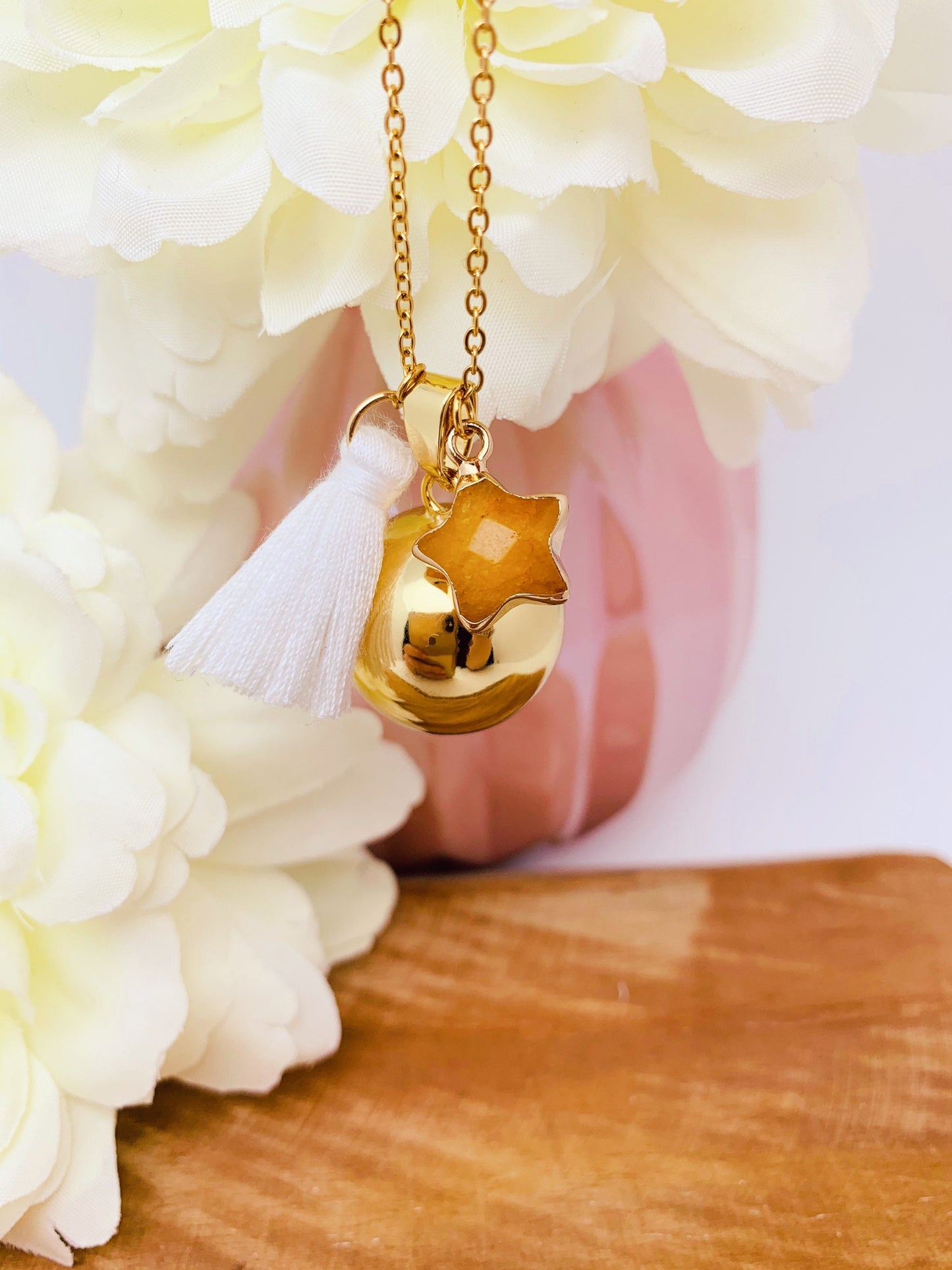 Bola de grossesse plaquée or 18k pendentif citrine