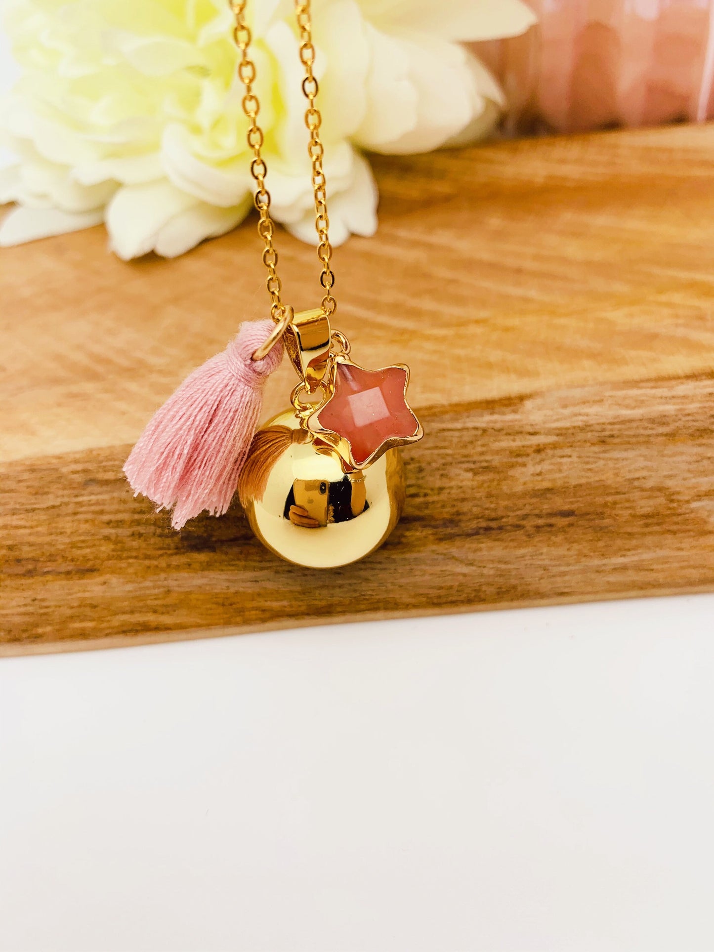 Bola de grossesse et breloque étoile en tourmaline rose