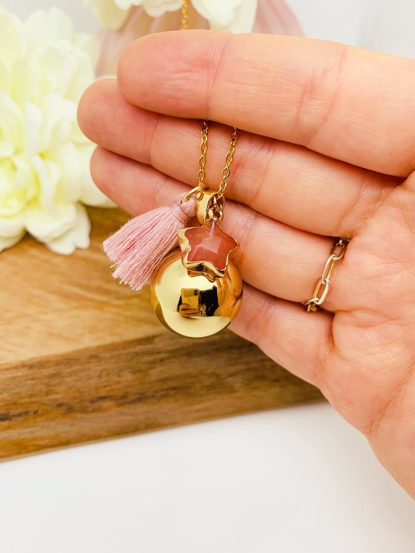 Bola de grossesse et breloque étoile en tourmaline rose