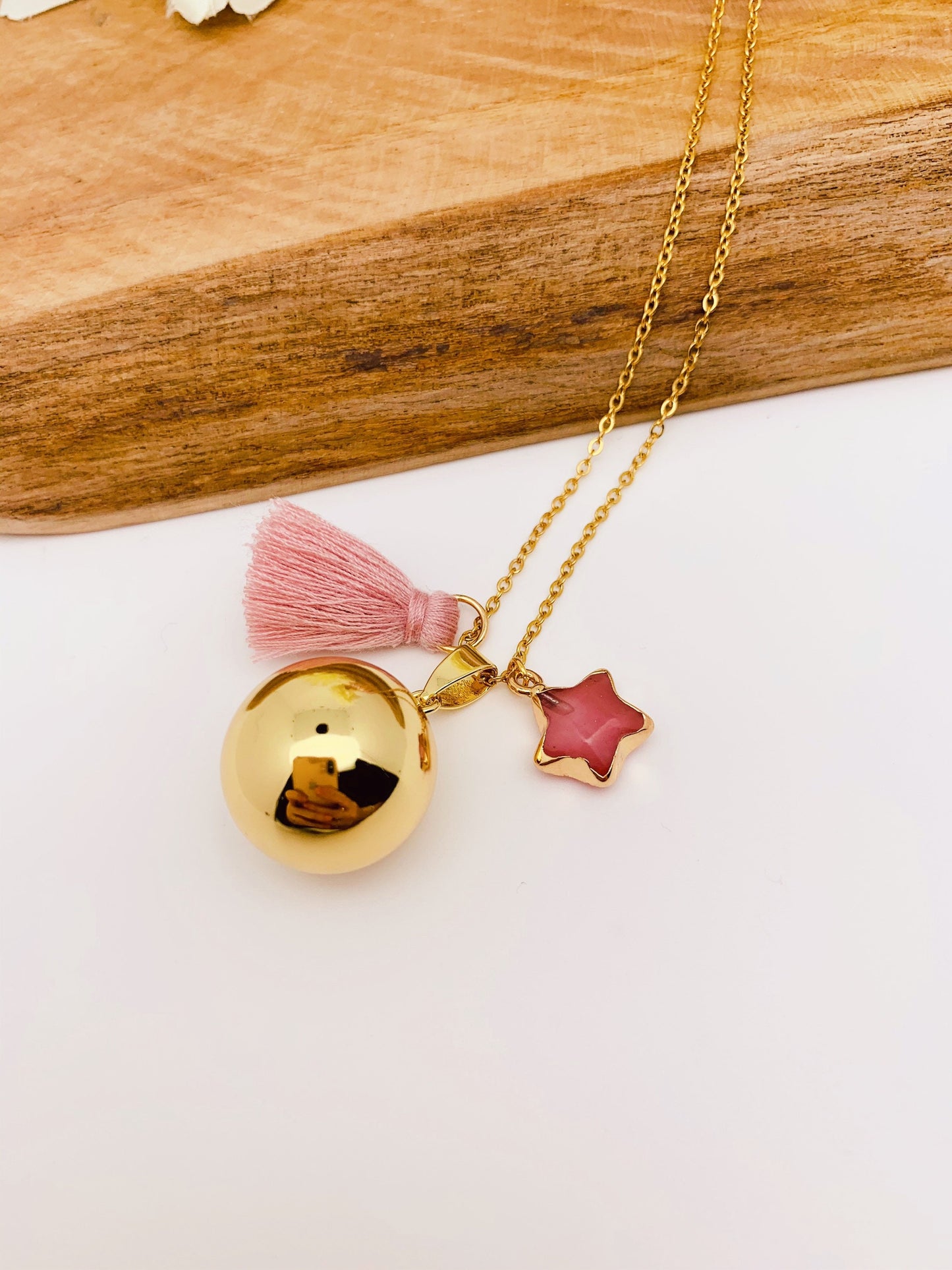 Bola de grossesse et breloque étoile en tourmaline rose