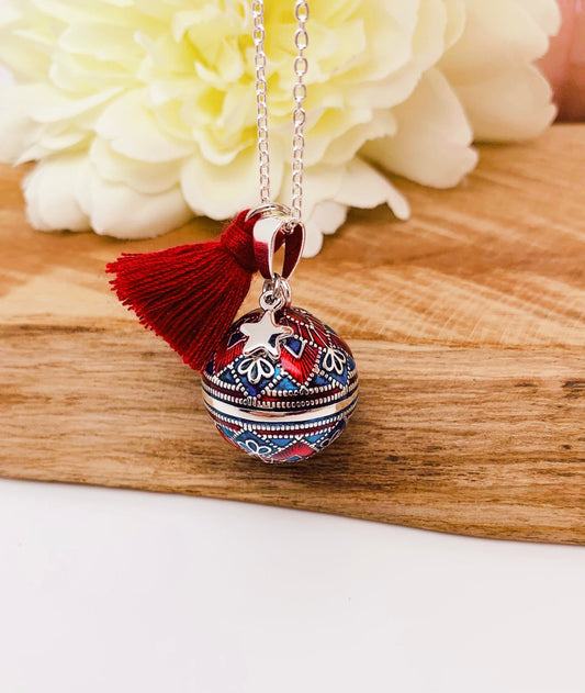 Bola de grossesse ethnique bleu et rouge