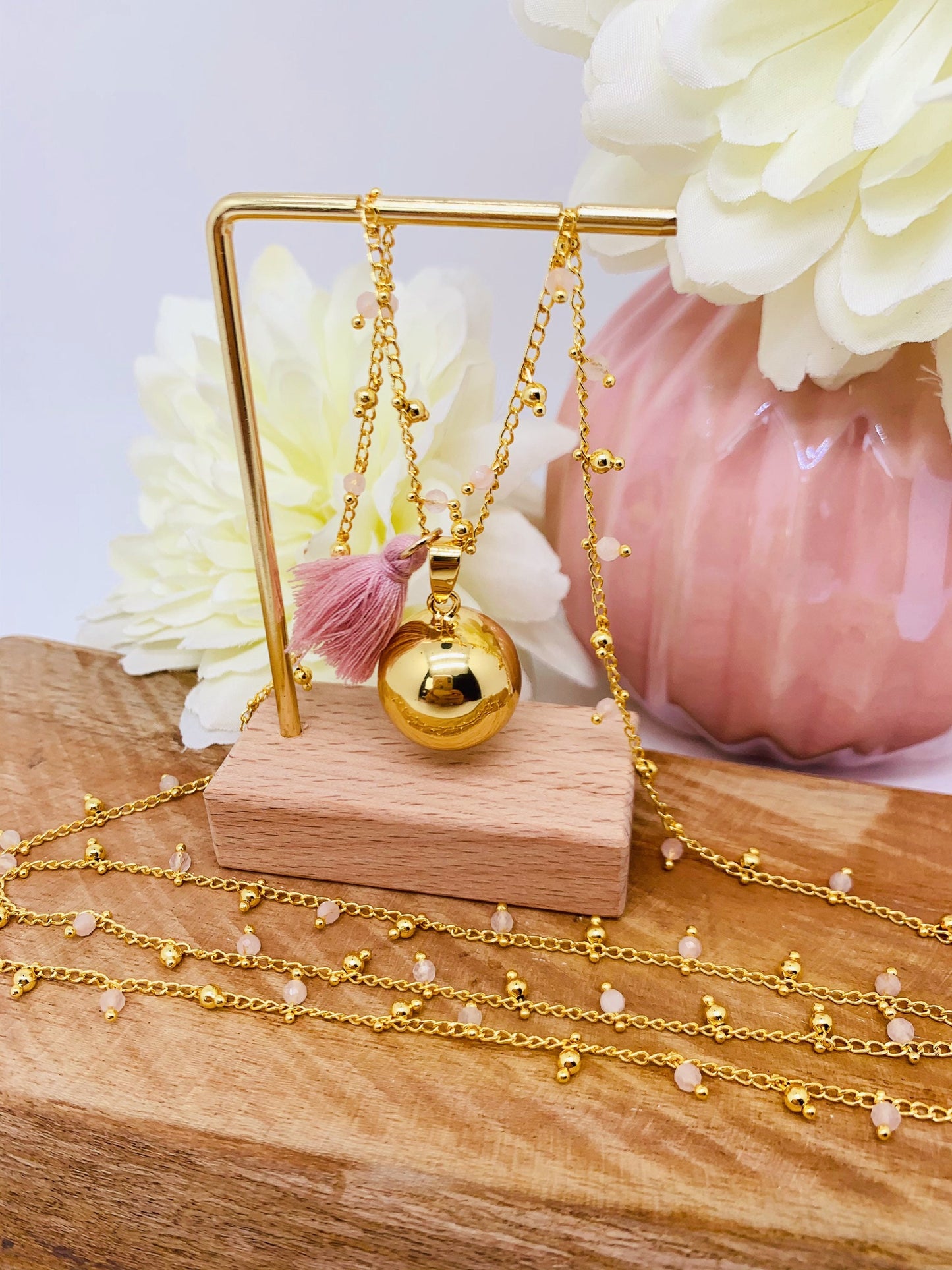 Bola de grossesse chaîne en quartz rose