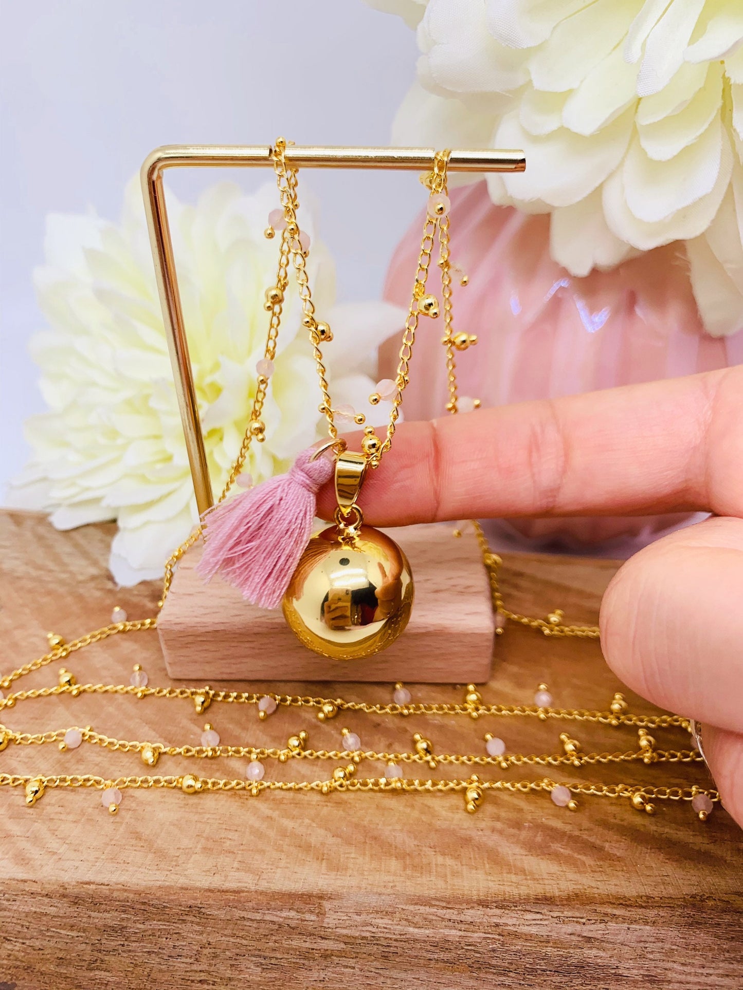 Bola de grossesse chaîne en quartz rose