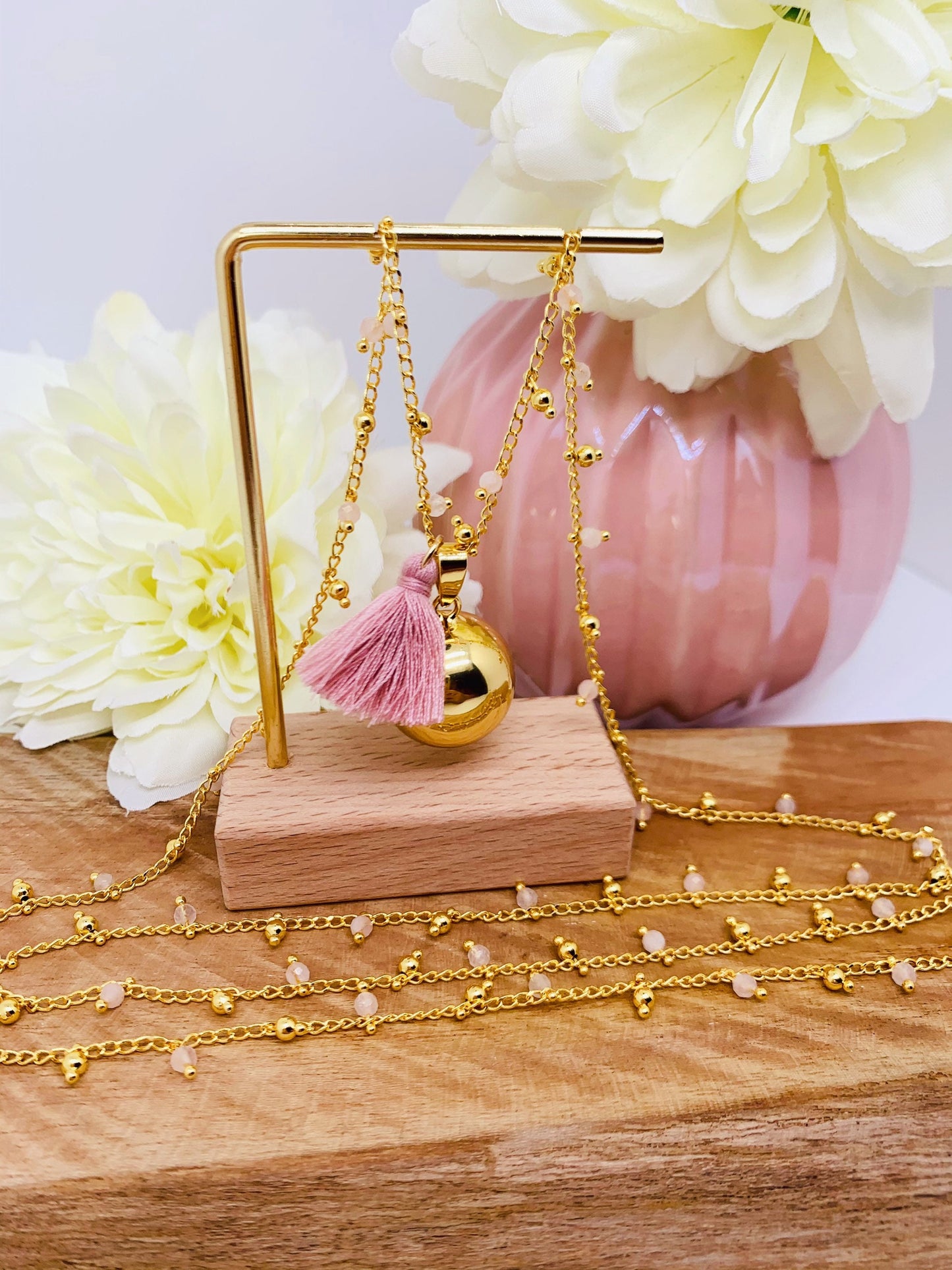 Bola de grossesse chaîne en quartz rose