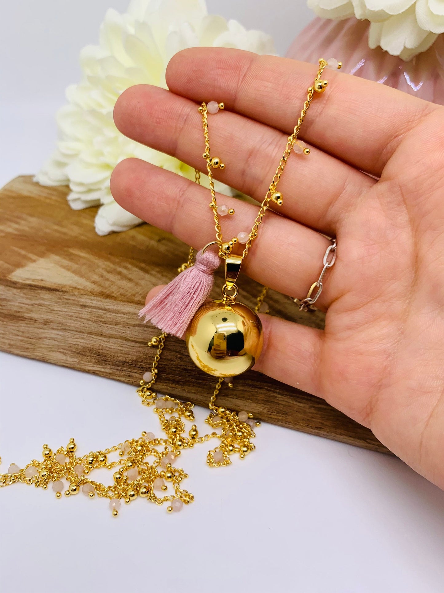 Bola de grossesse chaîne en quartz rose