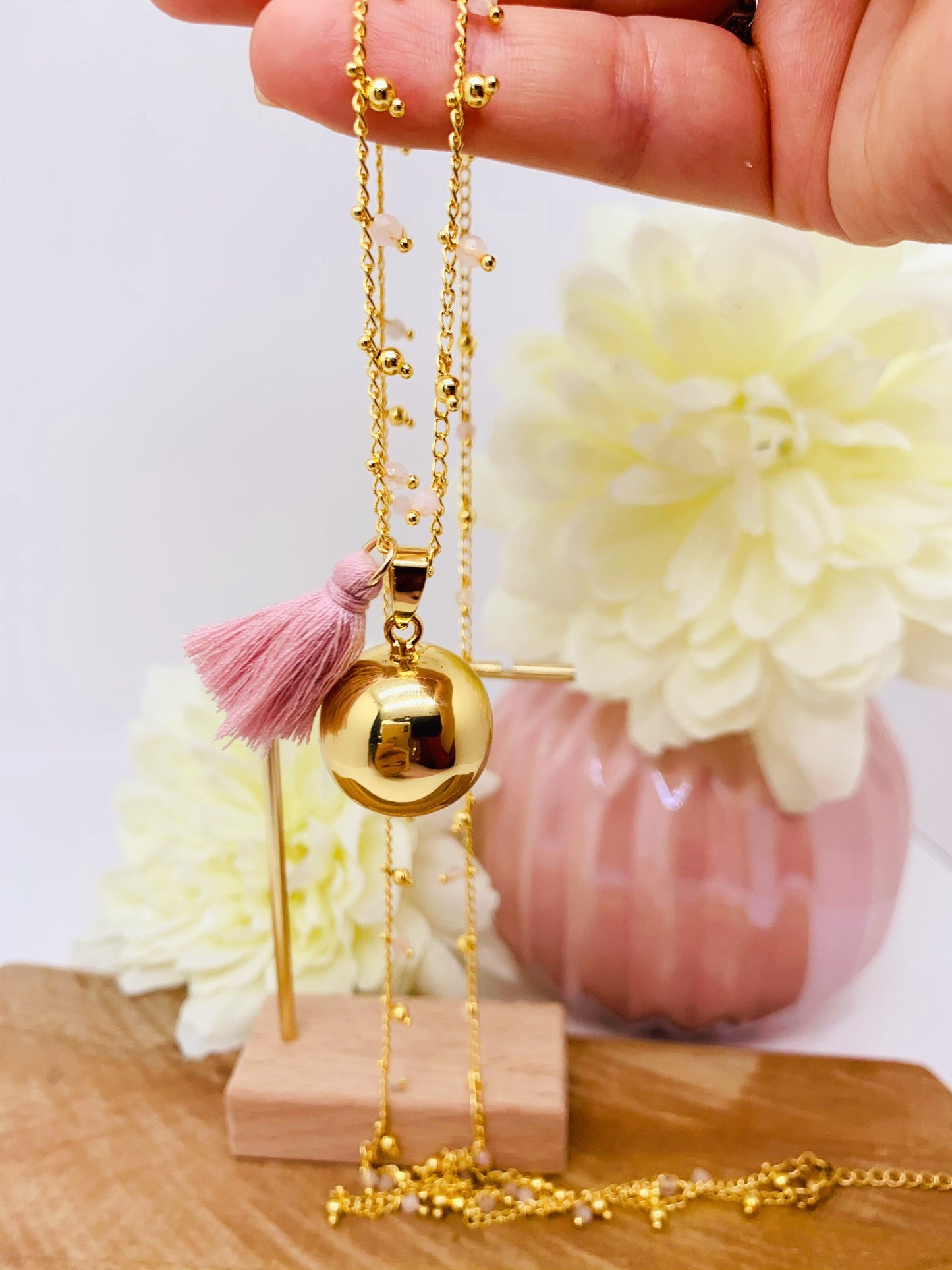 Bola de grossesse chaîne en quartz rose