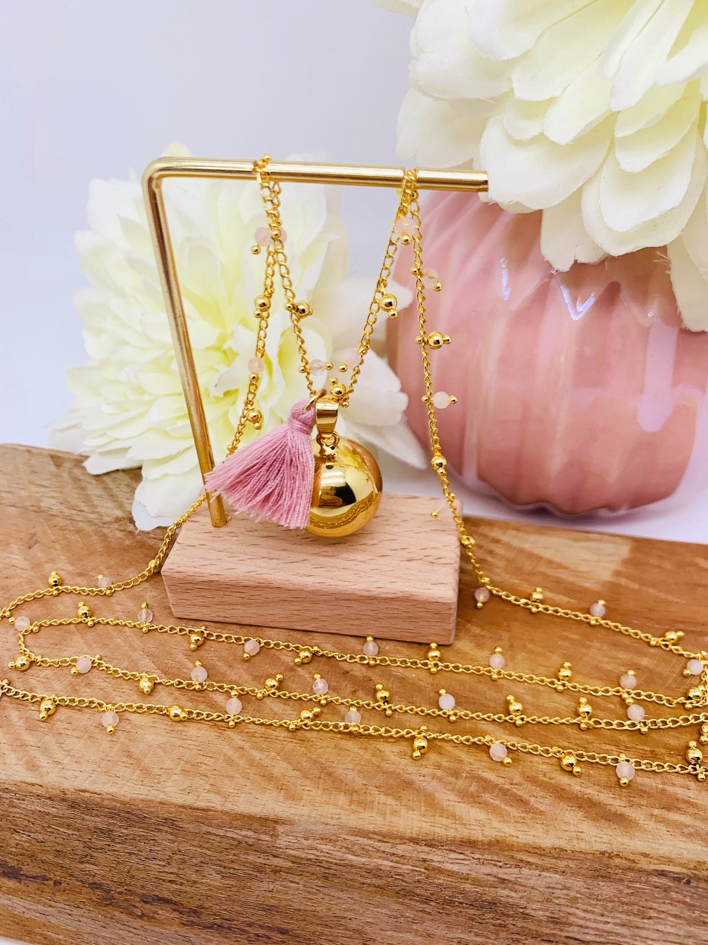 Bola de grossesse chaîne en quartz rose