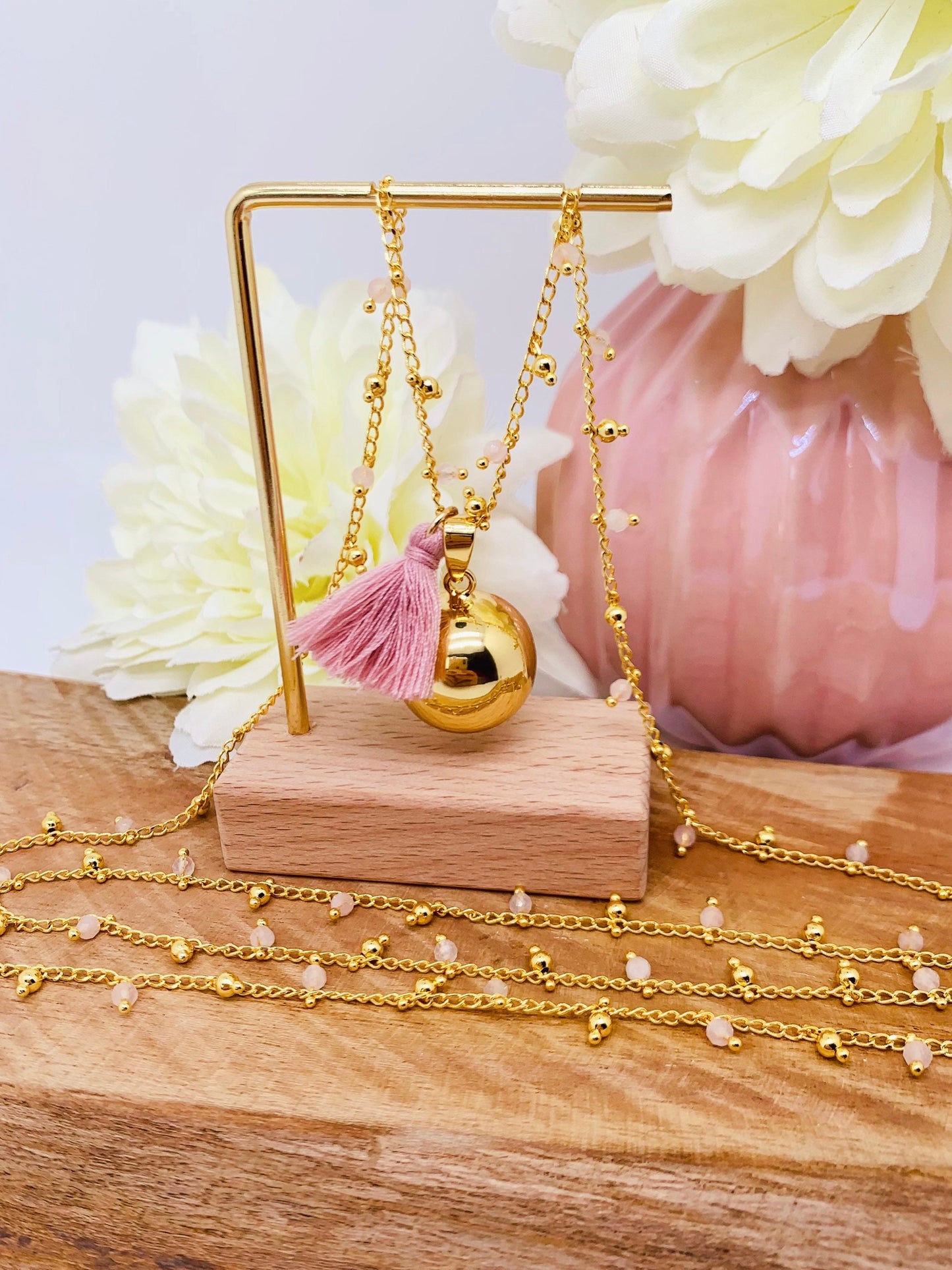 Bola de grossesse chaîne en quartz rose
