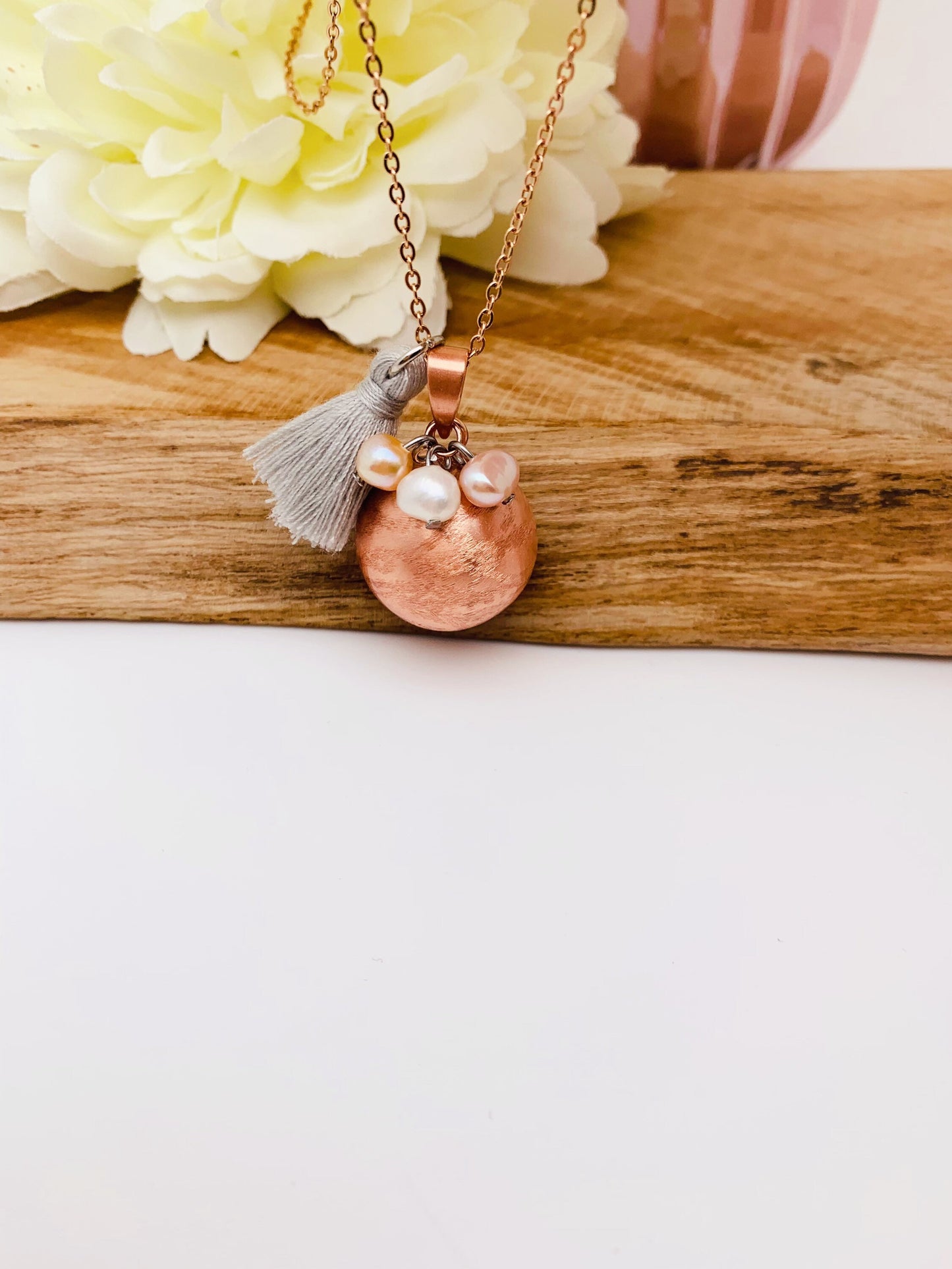 Bola de grossesse plaquée or rose et breloque en perles d’eau douce