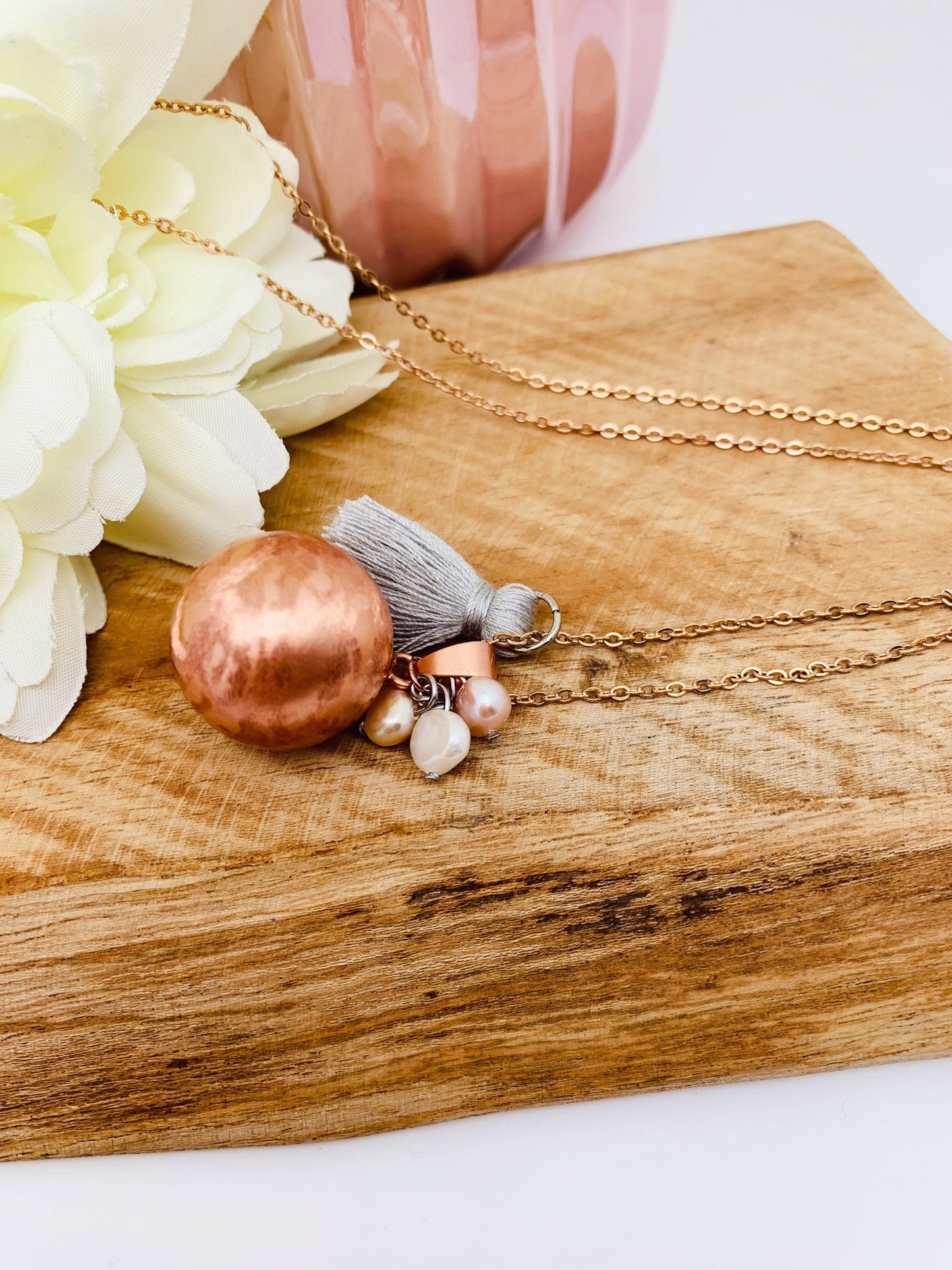 Bola de grossesse plaquée or rose et breloque en perles d’eau douce