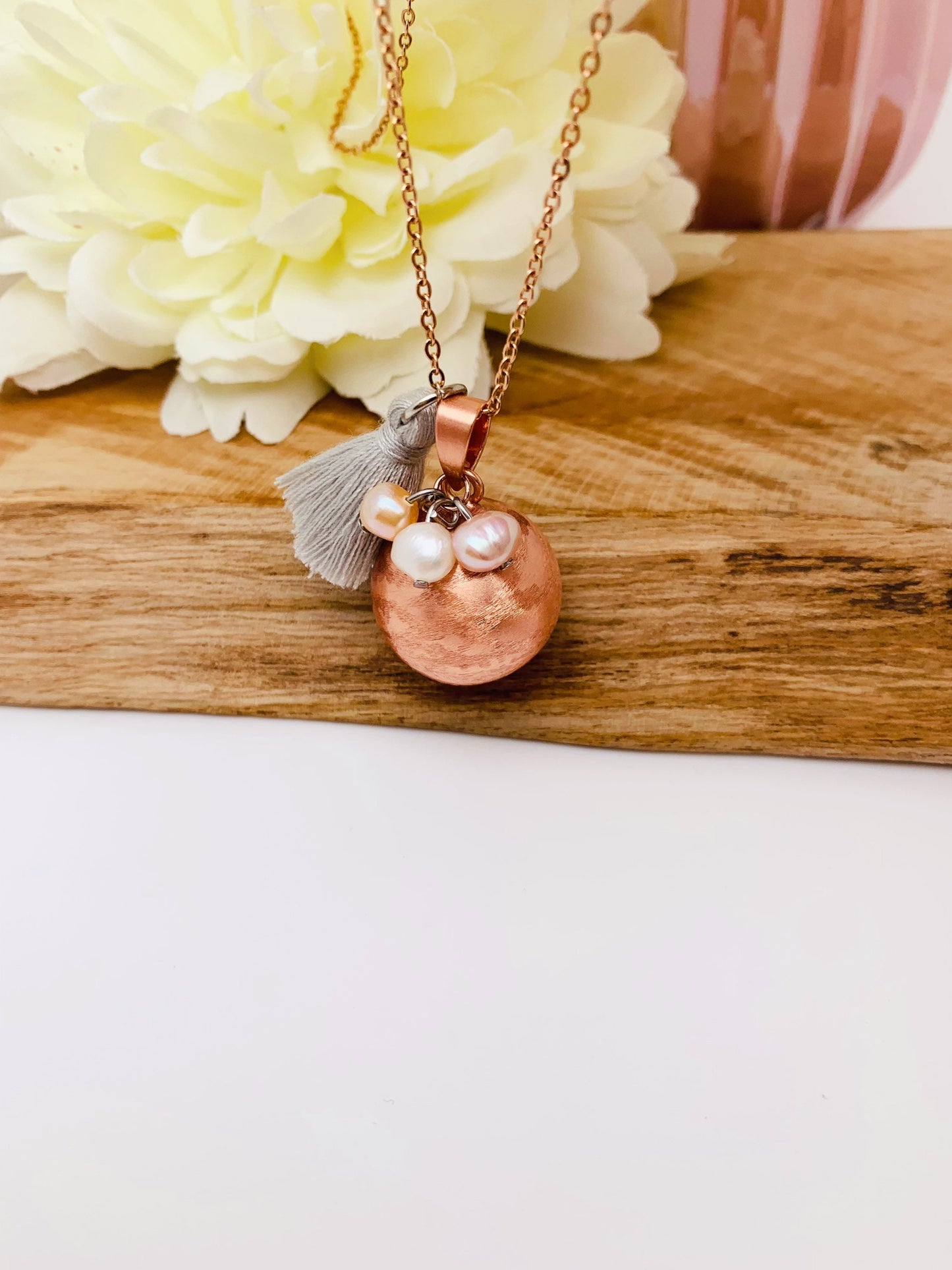 Bola de grossesse plaquée or rose et breloque en perles d’eau douce