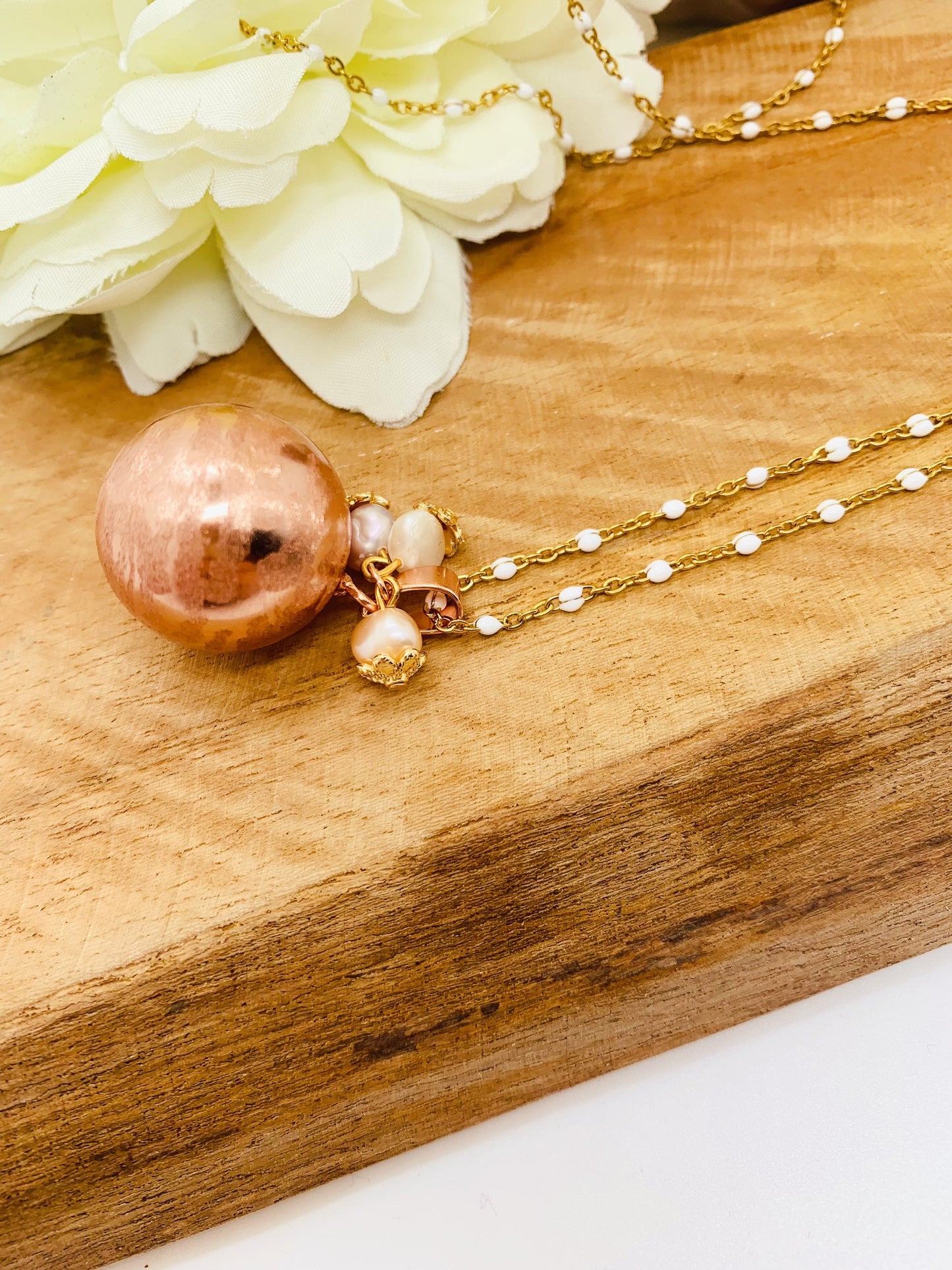 Bola de grossesse brossé or rose et perles d'eau douce