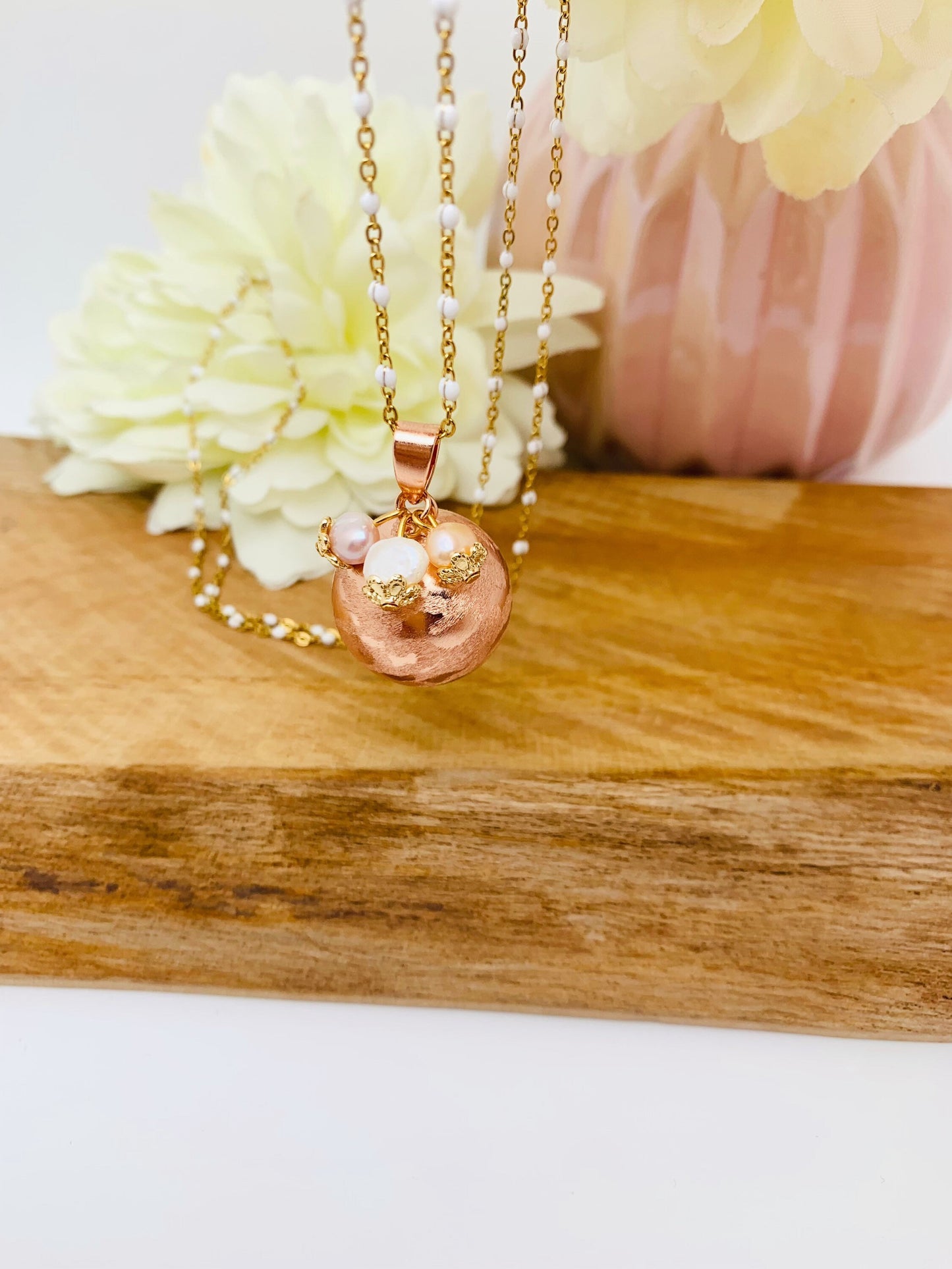 Bola de grossesse brossé or rose et perles d'eau douce