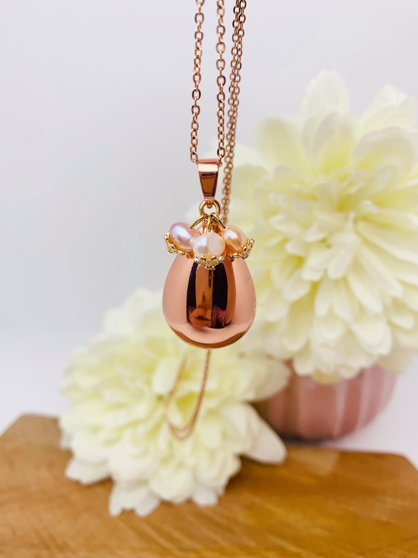 Bola de grossesse goutte d’eau or rose et breloque en perles d’eau douce