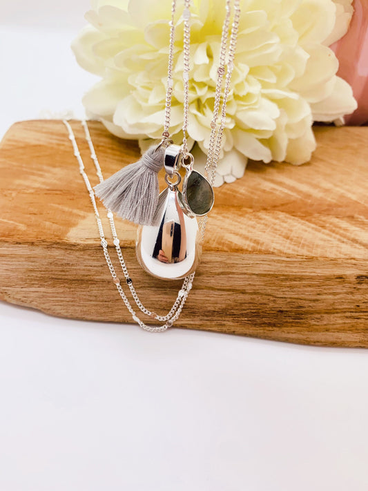 Bola de grossesse goutte d’eau en plaquée argent et breloque en pierre naturelle