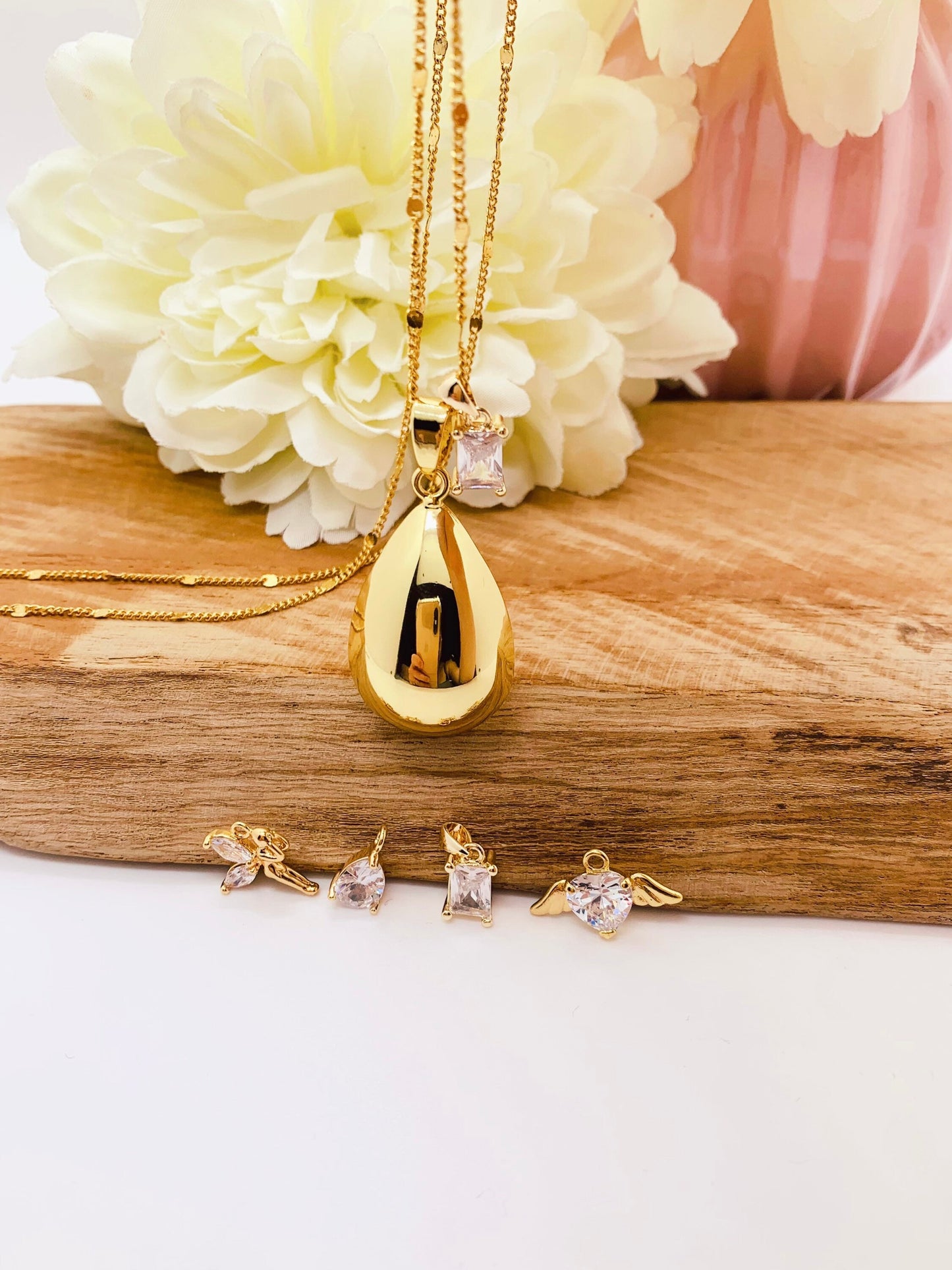 Bola de grossesse goutte d’eau or et breloque en zircon au choix