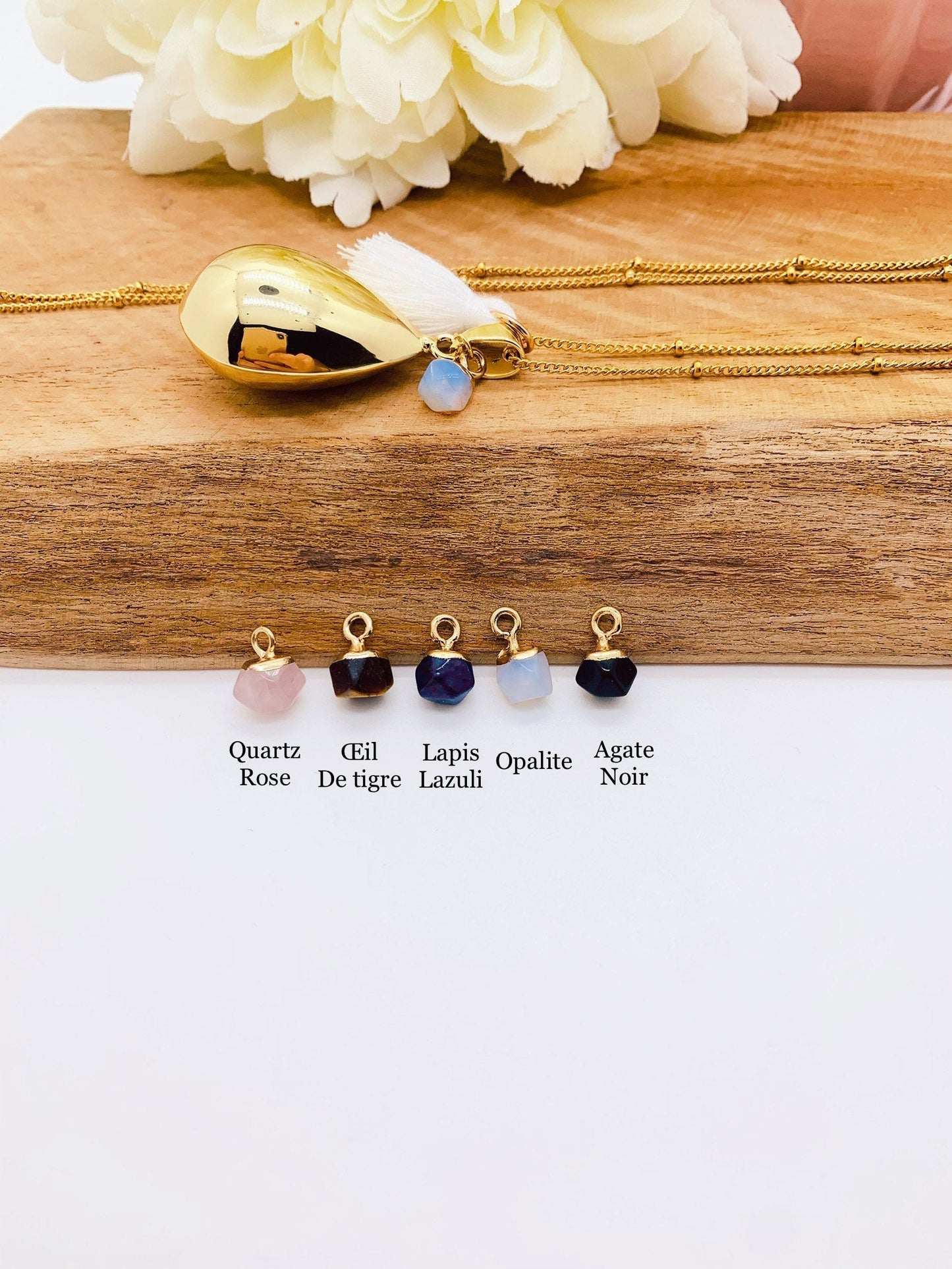 Bola de grossesse goutte d’eau or et pierre naturelle