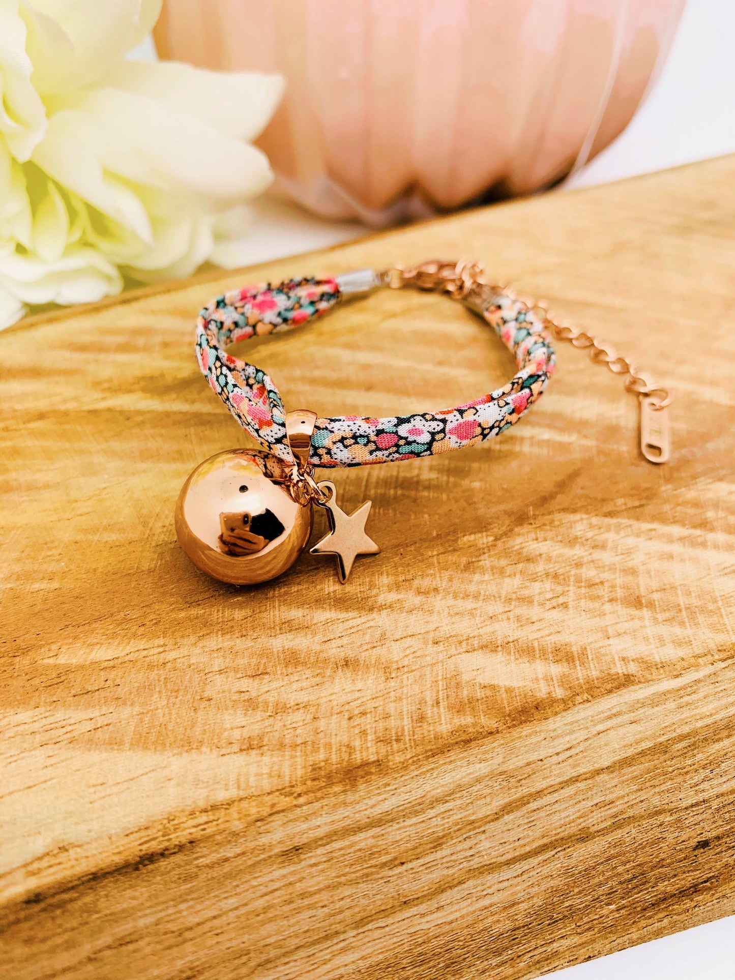 bracelet bola de grossesse or rose et breloque etoile 